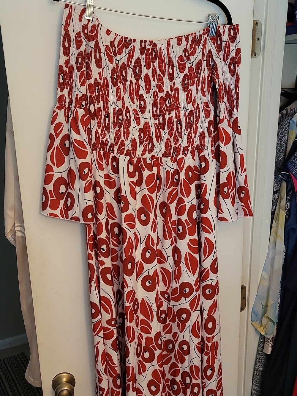 Red and White Off-Shoulder Floral Maxi Dress